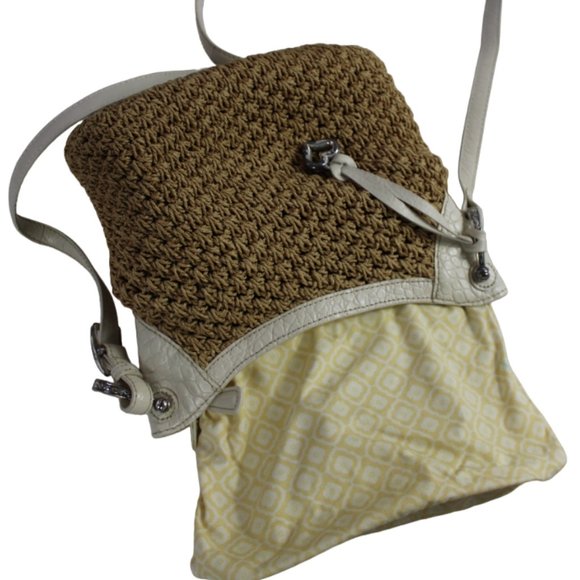 Brighton Natural Woven Basket Weave White Croc Accent Cross Body Shoulder Bag - Picture 10 of 12